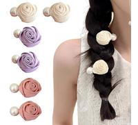 6Pcs Satin Rose Pearl Hair Clip Side Barrettes Bangs Clip Ponytail Hair Accessories French Fashion Duckbill Clip for Girls Small White Pearl Decorative Hair Clips
