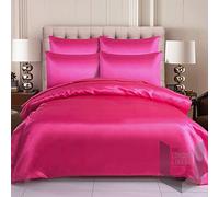 6PCS SATIN SILK COMPLETE BEDDING SET DUVET COVER FITTED SHEET 4 PILLOW CASES (10 ATTRACTIVE COLOURS) (KING, FUCHSIA)