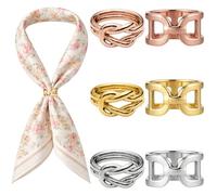 6Pcs Scarf Rings for Women, Elegant Knot and Geometric Scarf Ring Styles in Gold Silver Rose Gold, Premium Scarf Rings Set with Assorted Finishes, Functional Scarf Hangers for Women and Wrap Clips