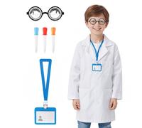 6PCS Scientist Costume Lab Coat Set,Scientist Outfit with Scientist Coat,Glasses,ID Card,Liquid Droppers,Interesting Unisex White Lab Coats Costume for Science Week Dress Up Pretend Play Cosplay