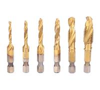 6pcs Screw Tap Drill Bits Kit, High Speed Steel Thread Tap Set with Coating for Carbon Steel Copper Aluminium Alloy, M10 M8 M6 M5 M4 M3 Metric Tapping Tools for Hand or Power Drill (Short Version)