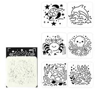 6Pcs Sea Creature Theme Templates 5x5Inch Kids Drawing Stencils for Card Making Wood Sign Cake Painting Wall Decoration Marine Life Stencils Clear PET Drawing Templates
