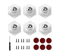 6Pcs Self Adhesive Caster Wheels Set, 360° Rotation Smooth Stainless Ball Wheels, Silent Moving Adhesive Castor Wheel with Screwdriver Screws Stickers, Stainless Ball Castor Wheels for Storage Boxes