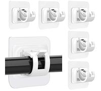 6Pcs Self Adhesive Curtain Rod Bracket Drapery Hook Holders Fixing Rod Holder, Curtain Pole Wall Brackets Fixing Rod Holder Towel Rod Hooks for Home Bathroom Kitchen and Hotel (White)