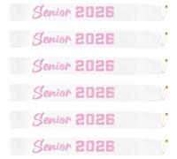 6Pcs Senior 2026 Sashes, Graduation Sash White Satin with Hot Pink Glitter Letter, Class of 2026 Sash for Graduation Party, Cheerleader Party Celebration Decorations, Finally Graduated