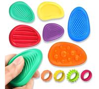 6PCS Sensory Stones + 4 Rins Anxiety & Stress Relief Finger Toys for Autism + ADHD, Emotion Worry, Focus, Relax & Sensory Stimulation ,Classroom Fidget Rubber Toys for Kids & Adults