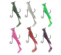6pcs Set 8cm 10g Phoenix Bird PVC Soft Bait Fishing Lures, T-Tail Rolled Tail Action with High Reflective Sequins and Glow Effect(T tail A)