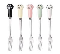 6pcs set ceramic handle stainless steel fruit fork creative cute fruit dessert fork cat claw cake fork eat fruit small fork dessert fork salad fork beautiful colorful stainless steel fork