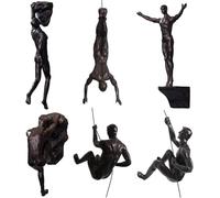6PCS Set Climbing Man Wall Art - Handmade 3D Resin Sculptures, Unique Modern Home Decor, Rock Climber Wall Statues for Gifts & Decoration (BLACK)