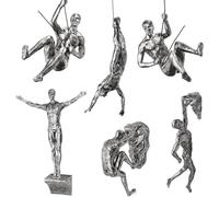 6PCS Set Climbing Man Wall Art - Handmade 3D Resin Sculptures, Unique Modern Home Decor, Rock Climber Wall Statues for Gifts & Decoration (Silver)