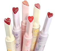 6Pcs/Set Cute Makeup,Lip Gloss Heart-shaped Jelly Lipstick Moisturizing Nourishing Lipgloss 6 Color Long Lasting Non-stick Glossy Lip Balm Makeup for Women