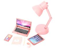 6Pcs/Set Dollhouse Accessories, Mini Laptop Tablet Phone Mini Books Cup Pencil, Miniature Office Set Realistic 1/12 Scale Accessories for Dollhouse Crafts Scene