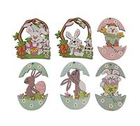 6pcs/set Easter Eggs Wooden Pendant Craft Wooden Signs Hanging Ornament Holiday Happy Decoration 2023 Hanging Ornaments
