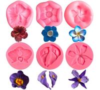 6Pcs/Set Flower Molds Silicone 6 Style Orchid Fondant Molds Easy to Use Non-Stick Chocolate Fondant 3 Dimensional Flower Mold for Cake Mold