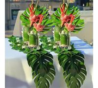 6pcs/Set Hawaii Artificial Palm Leaf Turtle Back Leaf Green Fake Plant Jungle Beach Theme Wedding Birthday Party Table Decor (M,20 * 18cm)