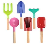 6Pcs/Set Kids Gardening Tools, Colorful Beach Toys with Rake, Shovel, Trowel and More, Iron Toddler Gardening Set with Wooden Handle for Kids Outdoor Toys Gifts Toddler