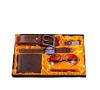 6pcs/Set Men's Boutique Gift Set Black Brown Quartz Watch Glasses Belt Wallet Keychain Ballpoint Pen Suit with Box Gifts Present