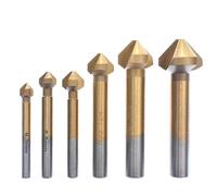 6pcs /Set Round Shank 3 Flute 90 Degree HSS Chamfer Chamfering Cutter End Mill Tool Countersink Drill Bit Set 6.3-20.5MM (Golden)
