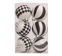 6pcs Shatterproof Christmas Ornament Ball Set, 6 cm Christmas Ball Baubles, Christmas Black and White Ball, Stripe Dot Hanging Xmas Ball, Christmas Ornaments, Christmas Trees Accessories (C)
