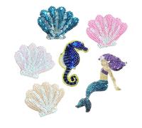 6pcs Shell Mermaid Seahorse Sequin Embroidery Patches, Small Cute Iron On for Clothes Bags DIY Accessories(6color)