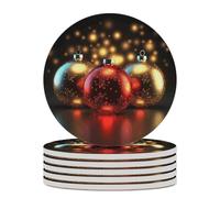 6PCS Shining Light Ball Coasters Non-Slip Round Drink Coasters with Ceramic Stone and Cork Base, Heat Resistant Absorbent 33.00Stone Coaster Set for Kinds of Mugs and Cups, 4 Inch
