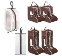 6Pcs Shoe Bag 3 Sizes Boot Bags for Walking Boots/Long Boots/Flat Shoe, PVC Short Boots and Tall Boots Storage Protector Bag, Waterproof Shoes Packing Organizers for Adult Home Travels (Brown)