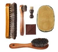 6PCS Shoe Brush Set - Horsehair Brush for Shoe Shine Polish Buff - 4 Pcs Shoe Polish Dauber Applicator Brushes + 1 Pcs Shoes Polish Cloth Glove-1 PCS Microfiber Cleaning Cloths