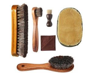 6PCS Shoe Brush Set - Horsehair Brush for Shoe Shine Polish Buff - 4 Pcs Shoe Polish Dauber Applicator Brushes + 1 Pcs Shoes Polish Cloth Glove-1 PCS Microfiber Cleaning Cloths