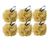 6Pcs Shower Puff Bath Sponges, Large Soft Mesh Poufs, Exfoliating Body Wash Ball with Long Strap for Adults, Men, Women, (Yellow)