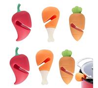 6Pcs Silicone Spill Stopper - Heat Resistant Lid Lifter for Soup Pot, Keep Lid Open, Reduce Spills - Carrot, Pepper, Chicken Leg