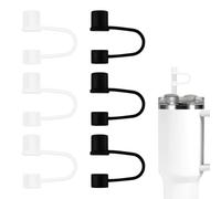 6pcs Silicone Straw Cap Covers for Stanley Cup 30&40oz, 10mm Toppers Leak Proof Tips Reusable Tumbler Lid Accessories (Black, White)