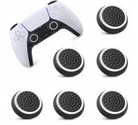 6PCS Silicone Thumb Grip Caps - Anti-Slip Texture Black with White Rings - Xbox/PS5/Switch Controller Joystick Covers - Compatible with PS5, Xbox Series X/S, Nintendo Switch