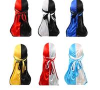 6PCS Silky Durags, Two Tone Pirate Hat, Silky Satin Durag Extra Long Tails, Silk Durag for Men Women Waves Multicolour