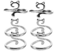 6Pcs Silver Cat Crochet Rings Adjustable Finger Knitting Rings Yarn Guide Finger Holders Knitting Crochet Accessories for Crafting and DIY Projects