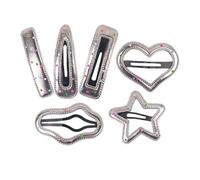 6pcs Silver Cute Snap Hair Clips for Star Heart Cloud Shapes | PU and Metal Build, Polka Dot Finish, Secure Grip for Side Hair and Stray Strands, Everyday Wear