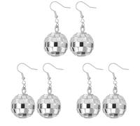6Pcs Silver Disco Ball Earrings - Women's Mirror Ball Dangle Earrings for 70s Disco Theme Party Costume Accessories