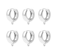 6Pcs Silver Earring Hooks Chunky Wide Round Ear Huggie Hoops with Loops