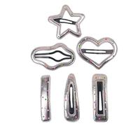 6pcs Silver Metal Snap Hair Clips Cloud Heart Star Shapes for Little | Cute Cartoon Polka Dot Design, Gentle on Hair, Strong Hold for Bangs and Small Sections during School