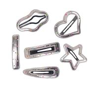 6pcs Silver Polka Dot Cartoon Hair Clips, Cute Bangs Barrettes | Metal and PU Construction, Heart Star Cloud Shapes, Stays Secure during Play, Suitable for Parties and Family Gatherings