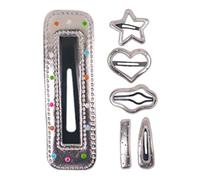 6pcs Silver Polka Dot Hair Clips Star Heart Cloud Shapes | Cute Cartoon Styling Accents, Secure Grip for Bangs and Stray Hairs, Suitable for School or Everyday Wear