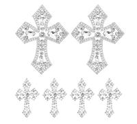 6Pcs Silver Rhinestone Cross Applique Craft Crystal Patches Sew on Clothing Patch for Clothes Bag Dress Jacket Repairing