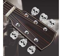 6pcs Skull Shape Tuning Peg Caps for Folk & Electric Guitar - Concave Style Tuning Key Button Caps in Black (Silver)
