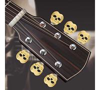 6pcs Skull Shape Tuning Peg Caps for Folk & Electric Guitar - Concave Style Tuning Key Button Caps in Black (Gold)