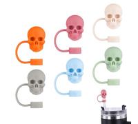 6pcs Skull Straw Covers, Aperture 0.39in Straw Toppers Premium Silicone Halloween Theme Cute Skull Shape Cup Accessories Compatible with Stanley Cup 30&40 oz Glass