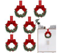 6Pcs Small Christmas Cabinets Wreaths, Mini Wreaths For Kitchen Cabinet Chair Backs With Ribbon, Artificial Greenery Wreath With Berries & Bows, Front Door Wreath, Christmas Kitchen Decorations