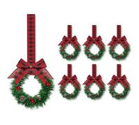 6Pcs Small Christmas Cabinets Wreaths Mini Wreaths for Kitchen Window Chair Backs with Ribbon,Artificial Greenery C-hristmas Wreath Pendants, Christmas Garland For Porch Wall Window Decor