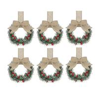 6Pcs Small Christmas Cabinets Wreaths Mini Wreaths for Kitchen Window Chair Backs with Ribbon,Small Wreaths for Kitchen Cabinets,Artificial Greenery Christmas Wreaths for Farmhouse Holiday Decoration