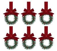 6Pcs Small Christmas Cabinets Wreaths Mini Wreaths for Kitchen Window Chair Backs with Ribbon,Small Wreaths for Kitchen Cabinets,Artificial Greenery Christmas Wreaths for Farmhouse Holiday Decoration