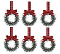 6Pcs Small Christmas Cabinets Wreaths Mini Wreaths for Kitchen Window Chair Backs with Ribbon,Small Wreaths for Kitchen Cabinets,Artificial Greenery Christmas Wreaths for Farmhouse Holiday Decoration