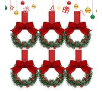6pcs Small Christmas Wreath, 13x4x55cm, Artificial Wreath With Berries Bows, Greenery Garland Pendants, For Home Decoration, Porch Wall, Window, Front Door
